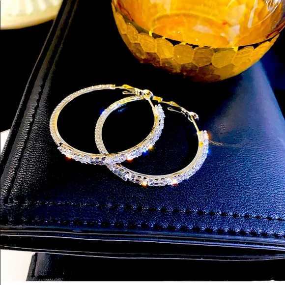 COPY - Last Pair🤩New!! .925 Silver White Sapphire Hoop Earrings! - Picture 3 of 5